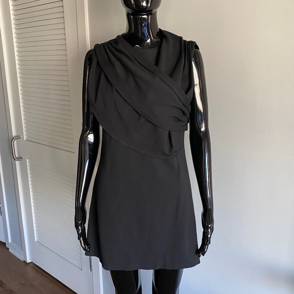 Alice + Olivia Solid Black Knit Layered Draped Accent Mini Dress M Shift 6-8